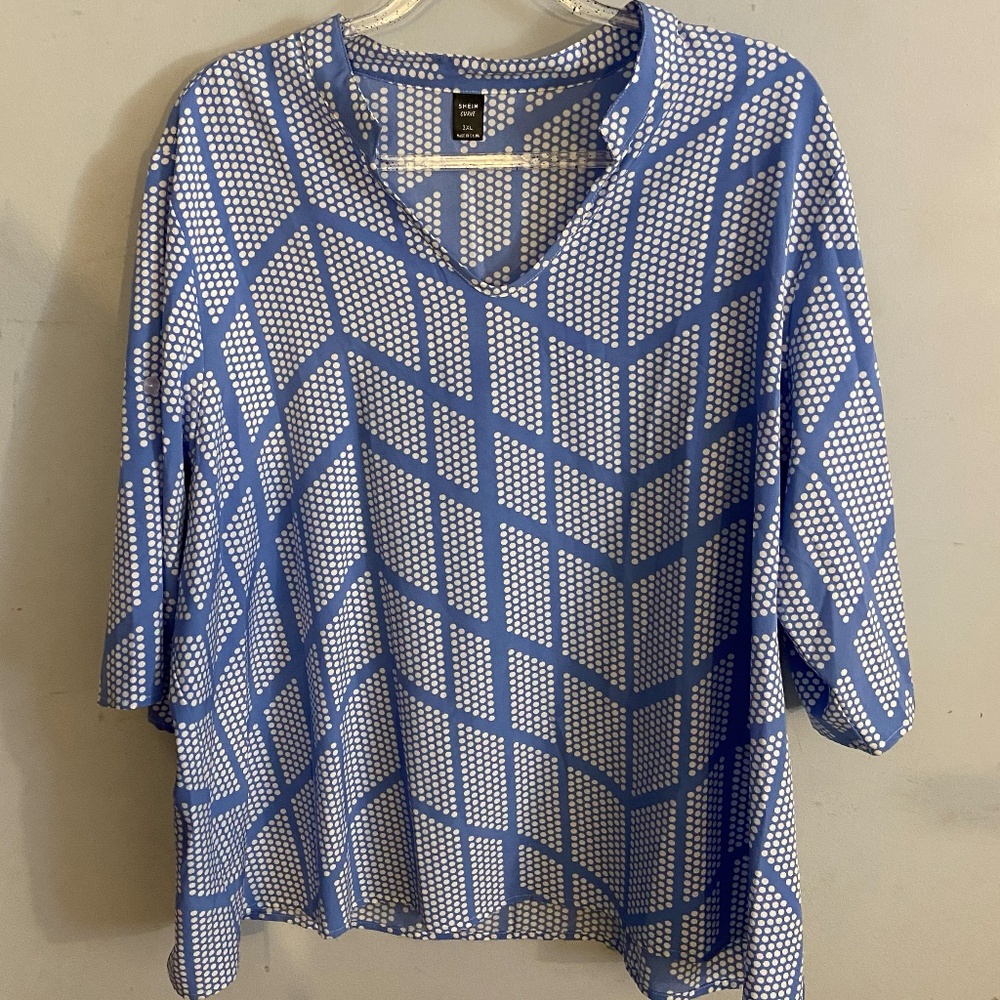 Blue/White Dotted Roll Sleeve Blouse